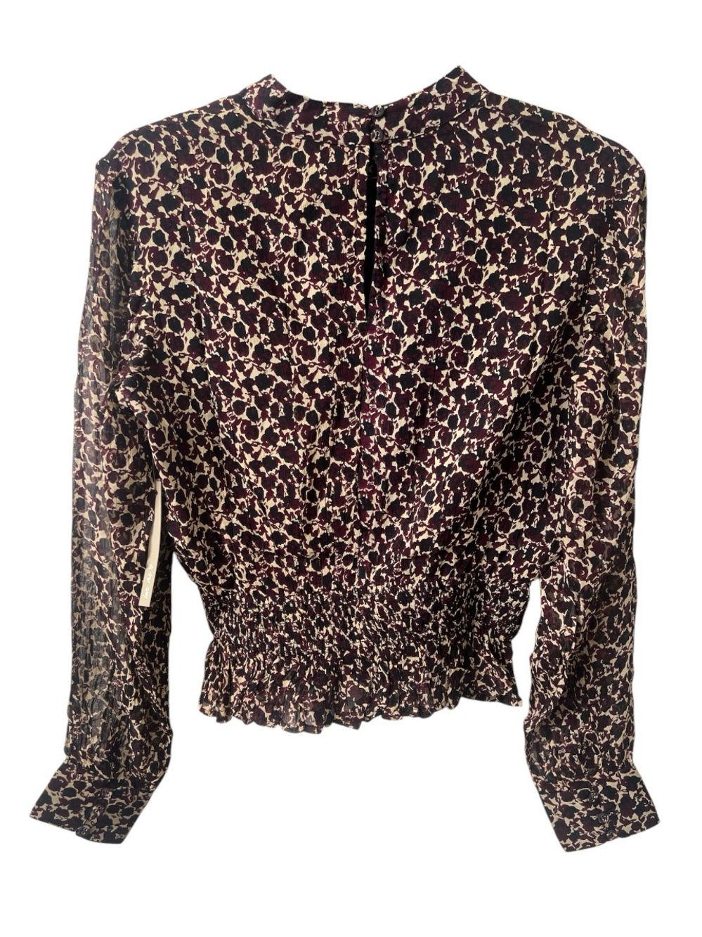 NWT Cleobella Noreen Medici Print Smocked Peplum Blouse XS Boho Sheer Sleeve - Picture 4 of 12